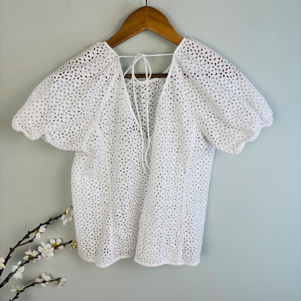 J Crew Puff Sleeve Open Eyelet Top Size 12 - Picture 5 of 5